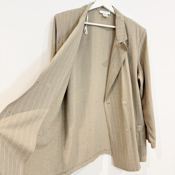 Vintage Pinstripe Double Breasted Oversized Blazer in Tan Menswear Size 16 - Picture 8 of 9